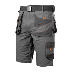 NEO TOOLS Herren Kurze Arbeitshose mit Hosengürtel, 100% Twill-Baumwolle 260 g/m2, Größe: 3XL, grau