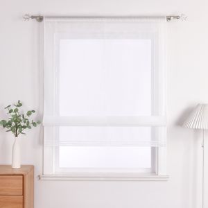 Joyswahl Raffrollo Raffgardinen mit Tunnelzug Bändchenrollo Voile Küche Gardinen Unifarbig Vorhang Transparent, Weiß BxH 60x155cm