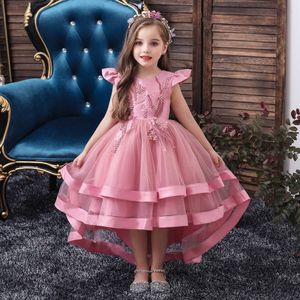 Kinder Partykleid Blumenmädchen Tüll Prinzessin Tutu Spitzen Hochzeit Abendkleid, Pink, 3-4 Jahre