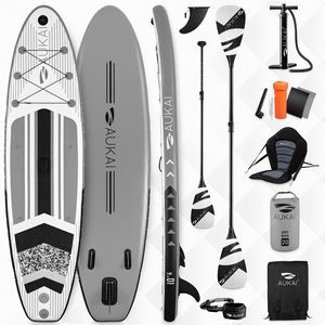 Stand Up Paddle Board 320cm 2in1 mit Kajak Sitz SUP Surfboard aufblasbar + Paddel und Doppelpaddel Surfbrett Paddling Paddelboard - grau