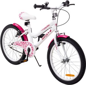 Actionbikes Kinderfahrrad Butterfly 20 Zoll - Jugendfahrrad - V-Brake Bremsen - Kettenschutz - Fahrradständer - 6-9 Jahre (Weiß/Pink)