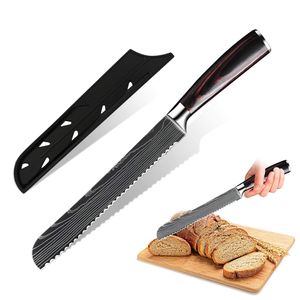 KEPEAK Brotmesser 8 Zoll, Gezahnte Klinge , Edelstahl Küchemesser mit Pakkaholzgriff und Extra Scharfe Fein Groß Sägemesser