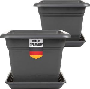 2friends Pflanzkübel Groß Außen 48x48 cm 2er Set Anthrazit Blumenkübel XXL Blumentopf für Draußen, Pflanztopf Robustes Pflanzkübelset in Modernem Design für Garten & Terrasse