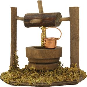 FADEDA Brunnen mit Zahnrad und Eimer  / Höhe:8 cm / handbemalt / detailgetreue Krippen Figuren - Weihnachten Tisch Dekoration Krippe Zubehör