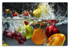 Wallario Frühstücksbrettchen aus Glas 20 x 30 cm mit rutschfesten Füßen, Motiv Früchte im und unter Wasser - Splashing Fruits