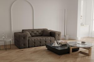 Klassische Sofa Chesterfield mit hochwertiger Knopfheftung MORENO - 2-Sitzer Sofa Polstersofa Wellenfedern Steppung (Farbe: braun)