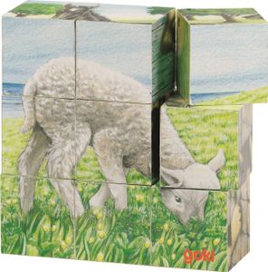 goki 57607 Kostka puzzle zwierzęta z farmy, kolorowa (1 szt.)