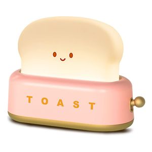 Toast Nachtlicht Kinder,Süßes LED Nachtlicht mit USB Wiederaufladbar und Timer,Schlafzimmer-Nachttischlampe für Kinder Mädchen Jungen (Rosa)