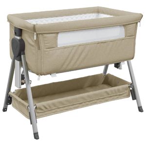 vidaXL Babybett mit Matratze Taupe Leinenstoff