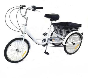 20 palcový tříkolový bicykl s 8 rychlostmi Tricycle Adult Bike City Bike s nákupním košíkem pro dospělé seniory White