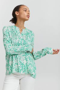 Ichi IHMARRAKECH Damen Bluse Hemdbluse Langarm mit schmalem Stehkragen und Allover-Print