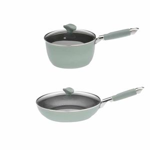 PFAS-freies Primecook Pfannenset - Teresa - Antihaft Bratpfanne 28 cm + Antihaft Stieltopf 20 cm - mit Deckeln - Ecoshield - 100 % sicher und gesund