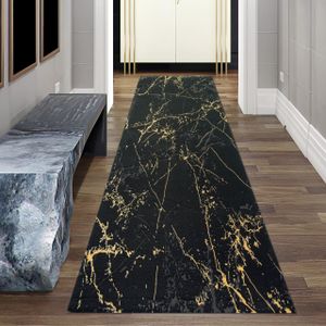 Teppich Wohnzimmer modern Teppich Marmor Optik in schwarz gold Größe - 80 x 300 cm
