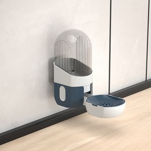 1000ml Haustierkäfig Hängender Wasserspender, Automatischer Wasserbrunnen für Katzen und Hunde, Trinkbrunnen, Trinknapf, Grau