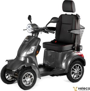 Veleco Faster - 4-Rad Mobilitätsroller mit Kapitänssitz - hohe Rückenlehne - 12 km/h - 1000 Watt Seniorenmobil - Kopfstütze - Elektromobil (Grau)