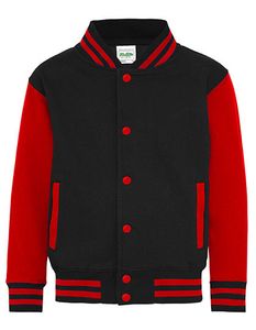 Just Hoods Kinder Kids' Varsity Jacket Sweatjacke JH043J jet black/fire red 9/11 (L)