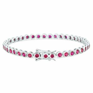 Tennisarmband Eternity Rund 925 Sterling Silber Rhodiniert Zirkonia Rot Damen 19 cm