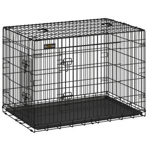 FEANDREA Hundebox XXL 106 x 77,5 x 70 cm Hundekäfig faltbar 2 Türen Drahtkäfig Gitterbox Transportbox für Katzen Hasen Nager Kaninchen Geflügel schwarz PPD42H