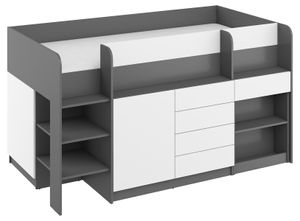Bett mit Schreibtisch Smile L (Links) 90x200 cm Kindermöbel Schlafzimmer-Sets Hochbett Etagenbett Graphit / Weiß