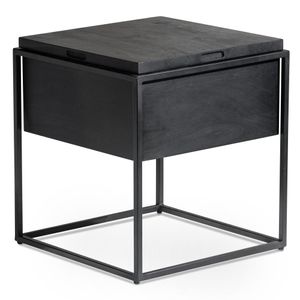 WOHNLING odkládací stolek 47x47x51 cm mangové masivní dřevo / kov odkládací stolek černý s úložným prostorem, čtvercový stolek do obývacího pokoje s odnímatelným víkem, konferenční stolek pohovka nadčasová