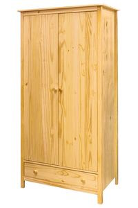 Šatní skříň Möbilia | 2 dveře, 1 zásuvka | masivní borovicové dřevo, přírodní | š 100 x hl 58 x v 190 cm | 19020039 | Serie SCHRANK