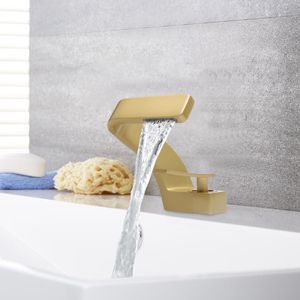Kupfer Wasserhahn Wasserfall Bad Waschbecken Armatur Mischbatterie Waschtischarmatur modernes kreatives Design (gold)