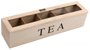 Teekiste Holz Teebox 5 Fächern Glasdeckel Tee Kiste Teekasten Teebehälter