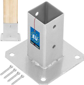 Základňa dreveného stĺpa KOTARBAU® priskrutkovaná ku kotviacej konzole do betónu 50 X 50 mm