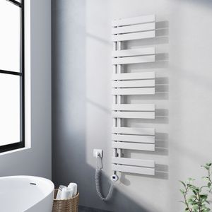 Meykoers Heizkörper mit Elektrisch Thermostat Badheizkörper, Weiß 140x40cm Handtuchwärmer mit 600W Heizstab für Bad Handtuchtrocknung und Heizung