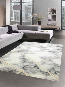 Teppich Marmor Design Wohnzimmer Flur gold grau creme - pflegeleicht Größe - 120x170 cm