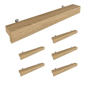 Sossai Holz Möbelgriffe aus Eiche | GAH01 | Lochabstand 128mm, Länge 188mm, 6 Stück