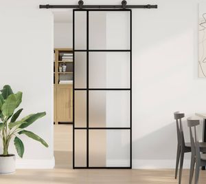 vidaXL Drzwi przesuwne z okuciem 76x205 cm ESG szkło i aluminium