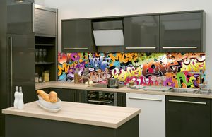 Küchenrückwand Folie selbstklebend GRAFFITI 260 x 60 cm - Klebefolie - Dekofolie - Spritzschutz für Küche -