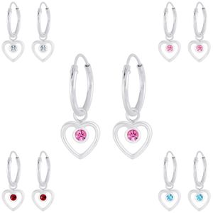 Herz Ohrringe mit Steinen: Kinder Creolen Silber 925, Farbe:Rosa