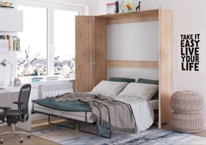 Nástenná posteľ Nástenná posteľ TEDDY 160x200 Sonoma Oak Vertical Wall Folding Bed, Sklápacia šatníková posteľ, Šatníková skriňa s integrovanou sklápacou posteľou, Funkčná posteľ vrátane lamelového rámu