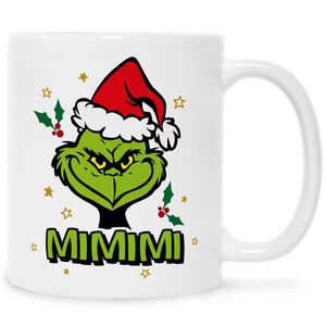 Bedruckte Tasse mit Weihnachtsmotiv im Grinch MiMiMi Design : in Weiß