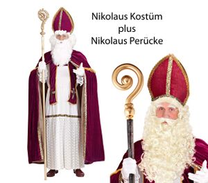 Nikolaus Kostüm Bischof Weihnachten Gr M - 3XL  +  Nikolaus Perücke Gr. L/XL