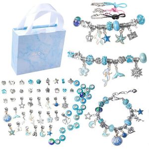 ASKSA Mädchen Geschenke Charm Armband Kit, DIY Schmuck Basteln Kinder Spielzeug, Blau