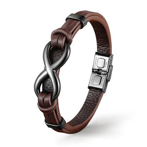 UNIQAL | Unendlichkeit Lederarmband "INFINITY" Herren Leather Bracelet | Edelstahl, Echtleder | Etui Box Gratis | Farbe: Braun | Länge: 21 cm