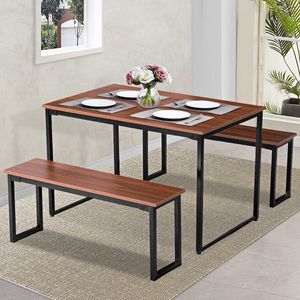 Esstisch und Stühle Bank-Set, Küchentisch und Essensstuhl, Qualitäts Holz Esszimmermöbel, Typ: Holzmaserungsfarbe