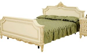 Casa Padrino Luxus Barock Doppelbett Creme / Beige - Prunkvolles Massivholz Bett - Luxus Schlafzimmer Möbel im Barockstil - Barock Schlafzimmer Möbel - Edel & Prunkvoll