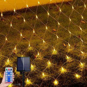 TRMLBE Solární světelná síť venkovní 6x4m 480LEDs světelný řetěz Teplá bílá světelná síť s 8 světelnými režimy Paměťová funkce & časovač & USB & tmavě zelená světelná linka Vánoční osvětlení Venkovní interiér