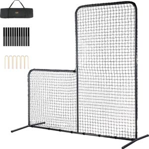 VEVOR L-Typ Baseball für Schlagkäfig, 213 x 96 x 213 cm Baseball- und Softball-Sicherheitsschirm, Tragbares Schlagnetz mit Tragetasche & Bodenpfählen, Pitching-Netz zum Schutz der Pitcher, Schwarz