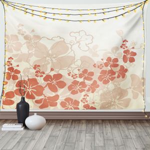 ABAKUHAUS Blumen Wandteppich, Hawaii Blumen Tropisch, Wohnzimmer Schlafzimmer Heim Seidiges Satin Wandteppich, 200 x 150 cm, Fuchsienfarben Lachs Weiß