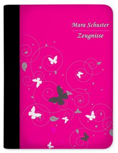 Zeugnismappe, Dokumentenmappe, Ordner A4, Schmetterling Pink