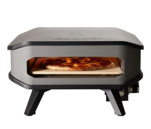 Cozze® Gas-Pizzaofen 13, inkl. Pizzastein, Backtemperatur bis 400°C, tragbar, Grillfläche 34 x 34 cm, Gerätemaße 29 x 53 x 53 cm, Stahl / Cordierit, grau / schwarz"