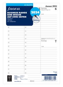 Filofax Kalender Einlage A5 Multifit: Eine Woche auf zwei Seiten 2024 deutsch vertikal mit Uhrzeiten