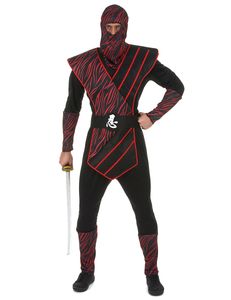 Traditionelles Ninja Herrenkostüm schwarz-rot