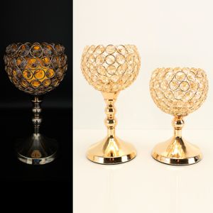 2 Kelche aus Metall mit Glas Kristallen und LED Kerzen mit Timerfunktion - Kerzenhalter, Kerzenständer - Roségold