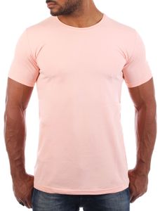 Young & Rich Herren Uni Basic T-Shirt mit Rundhals Ausschnitt einfarbig round neck Tee stretch körperbetonte dehnbare Passform 1701, Grösse:XL, Farbe:Rosa